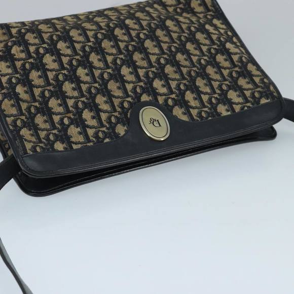 Christian Dior Trotter Canvas Clutch Bag Beige Navy Gold Auth 97851 - Picture 6 of 16